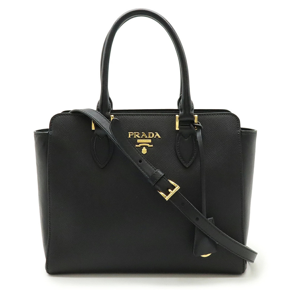 Prada Saffiano Leather Handbag Tote Bag Shoulder Black Nero Black